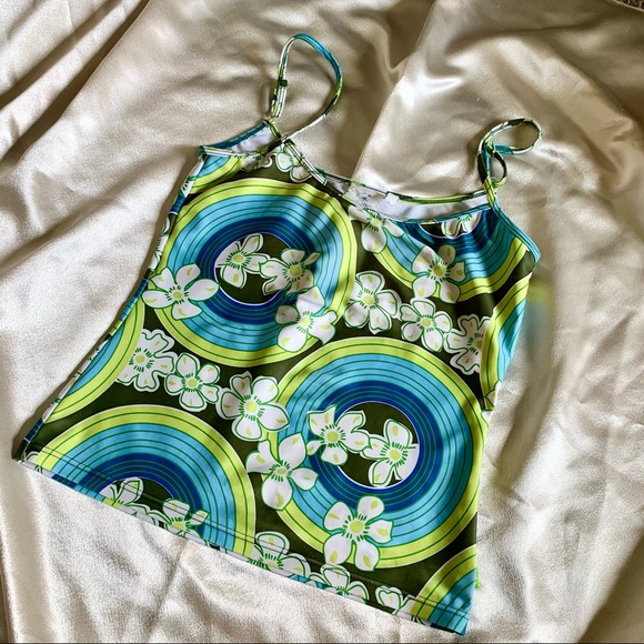 Y2K Groovy Lime Green and Blue Swim Top - Picture 5 of 12